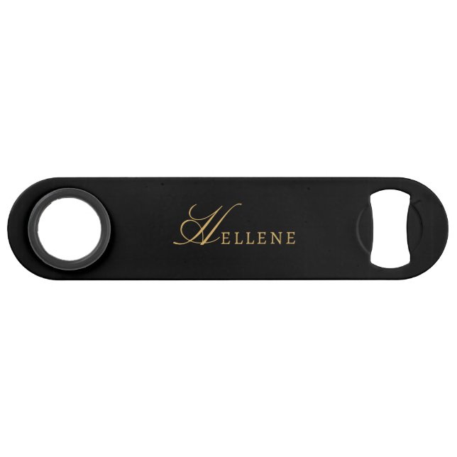Modern Black Minimal & Gold Script Monogram  Bar Key (Back Horizontal)