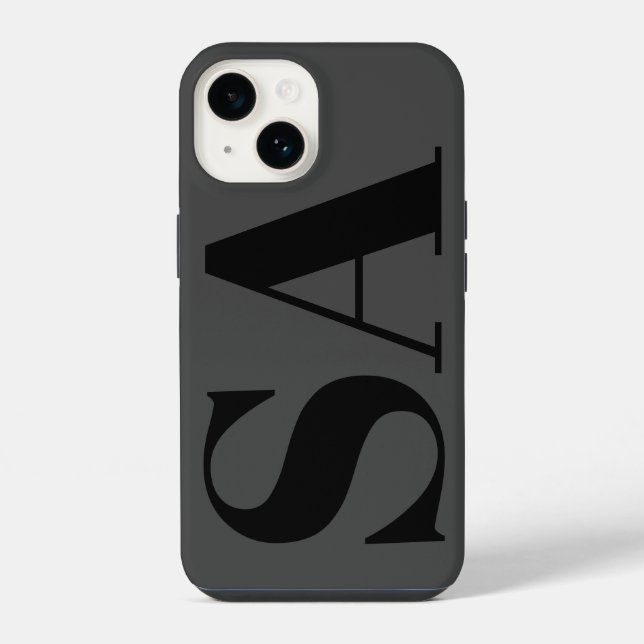 Modern black minimal monogram iphone case (Back)