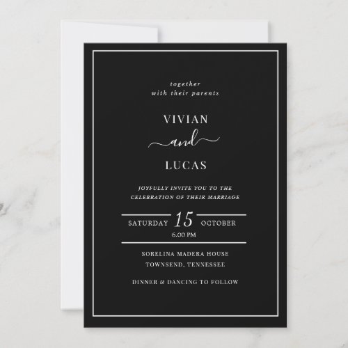Modern Black  Minimal Wedding Invitation