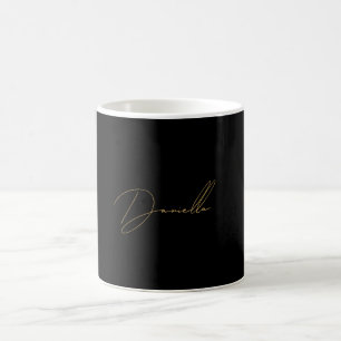 Modern Black Minimalist & Chic Gold Script Name Coffee Mug
