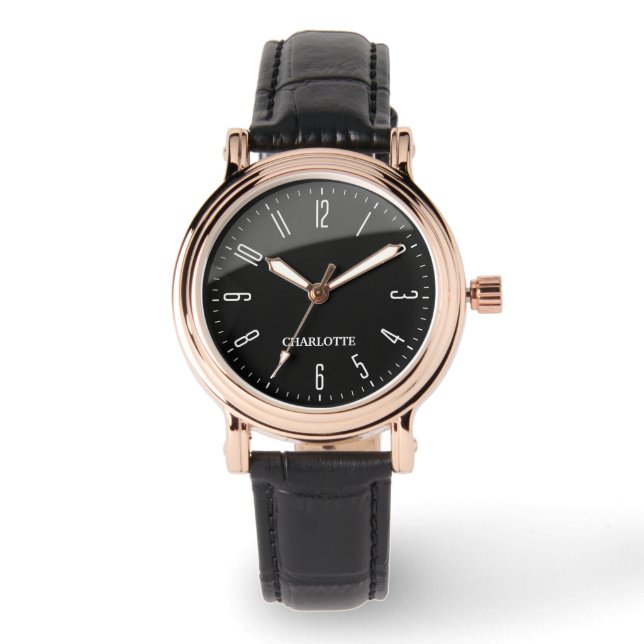 Modern Black Minimalist Custom Contemporary Office Watch (Front)