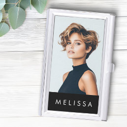 Modern black minimalist custom photo business card case