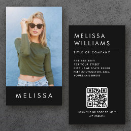 Modern black minimalist custom photo QR code Business Card