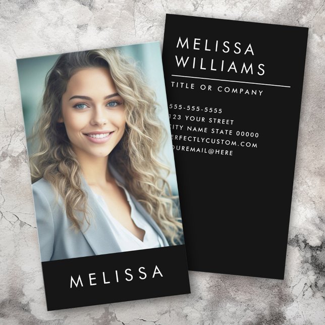 Modern black minimalist custom photo vertical business card (Modern black minimalist custom photo vertical business card)