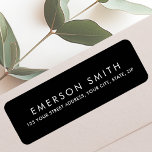 Modern black minimalist elegant return address label<br><div class="desc">Elegant return address labels with template fields for your name and address. White text on a black background.</div>