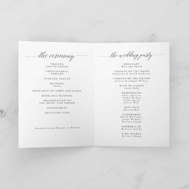 Modern  Black Minimalist Folded Wedding Program (Inside)
