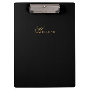 Modern Black Minimalist Gold Chic Monogram Clipboard
