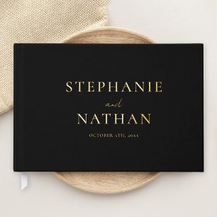 Modern Black Minimalist Gold Foil Wedding Foil Guest Book