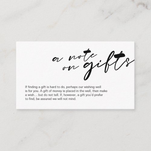 Modern black minimalist ink font A note on gifts Enclosure Card