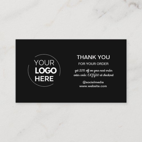Modern Black Minimalist Logo Order Thank You Business Card