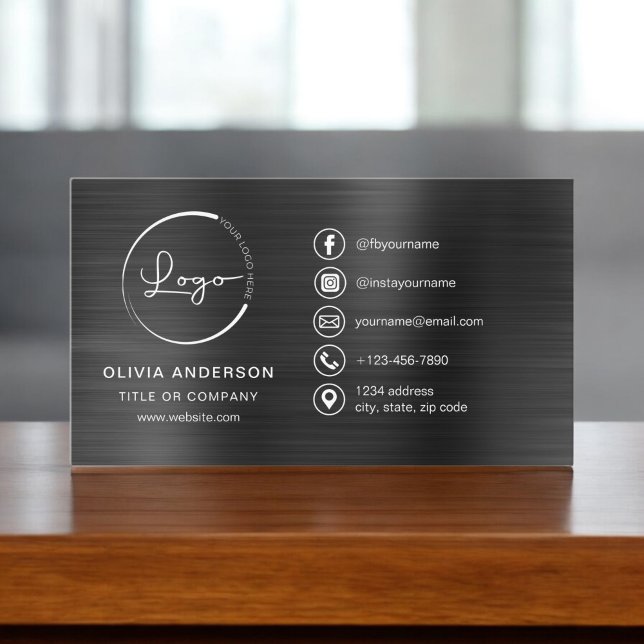 Modern Black Minimalist Logo Social Media Icons Business Card (Creator Uploaded)