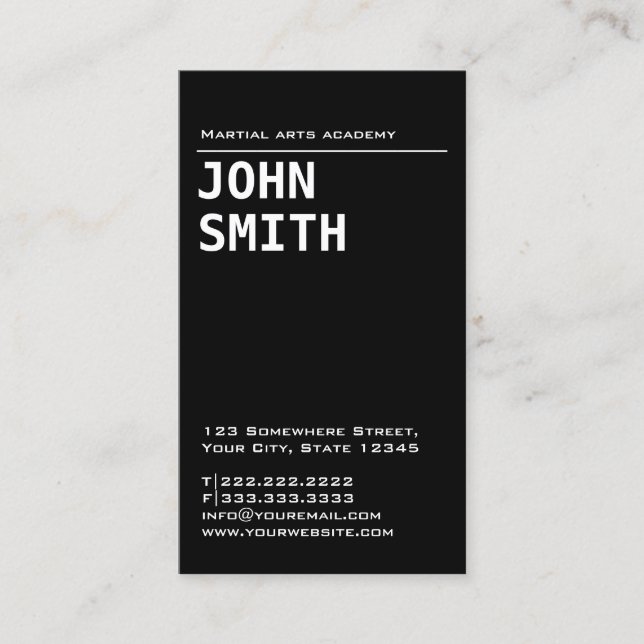 Modern Black Minimalist Martial Arts Business Card (Front)