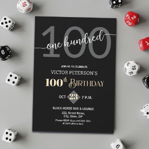 Modern Black Minimalist Men 100th Birthday Party Invitation
