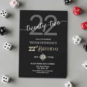 Modern Black Minimalist Men 22nd Birthday Party Invitation