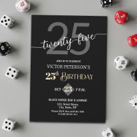 Modern Black Minimalist Men 25th Birthday Party