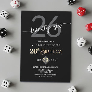 Modern Black Minimalist Men 26th Birthday Party Invitation