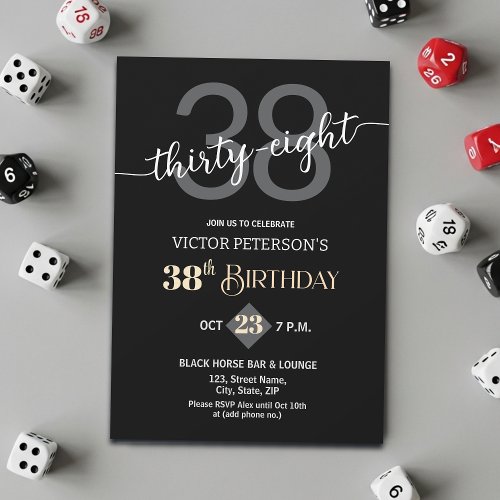 Modern Black Minimalist Men 38th Birthday Party