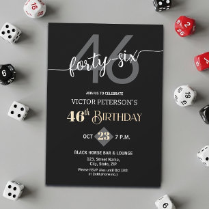Modern Black Minimalist Men 46th Birthday Party Invitation
