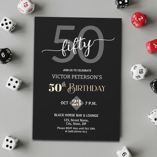 Modern Black Minimalist Men 50th Birthday Party