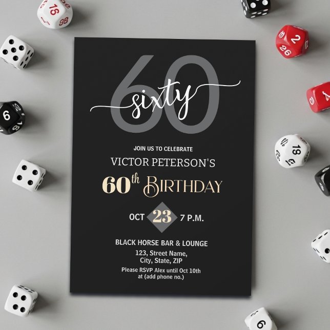 Modern Black Minimalist Men 60th Birthday Party Invitation (Creator Uploaded)