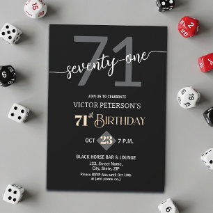 Modern Black Minimalist Men 71st Birthday Party Invitation