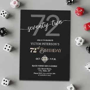 Modern Black Minimalist Men 72nd Birthday Party Invitation