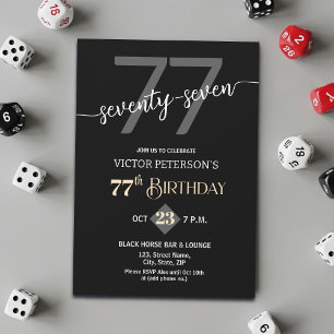 Modern Black Minimalist Men 77th Birthday Party Invitation