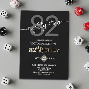 Modern Black Minimalist Men 82nd Birthday Party Invitation