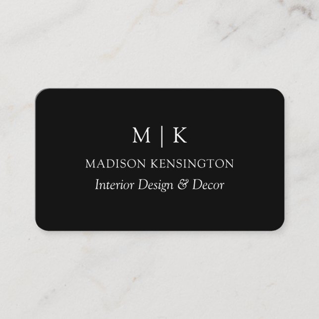 Modern Black Minimalist Monogram or Add Logo Business Card (Front)