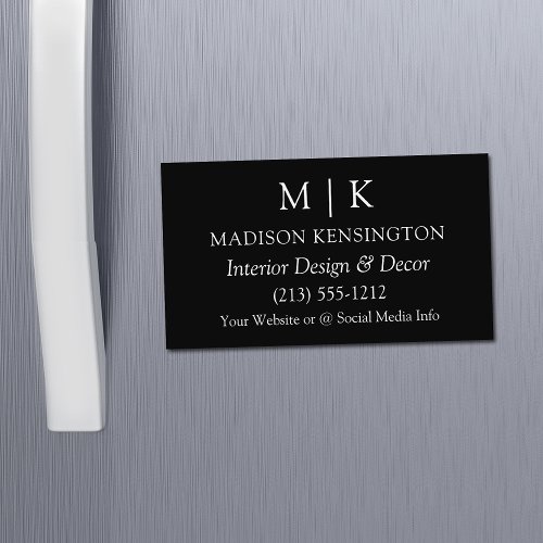 Modern Black Minimalist Monogram or Add Logo Business Card Magnet
