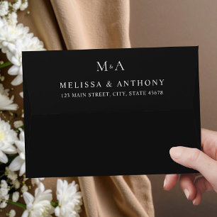 Modern Black Minimalist Monogram Wedding Envelope