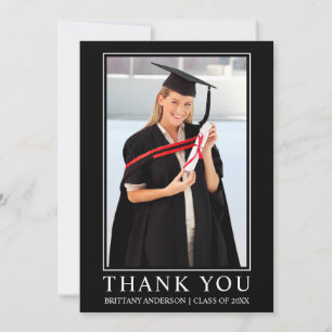Modern Black Minimalist Photo Graduation Thank You Card