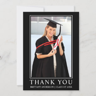 Modern Black Minimalist Photo Graduation Thank You Card