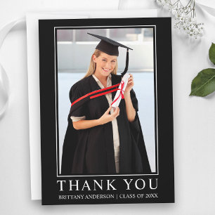 Modern Black Minimalist Photo Graduation Thank You Card