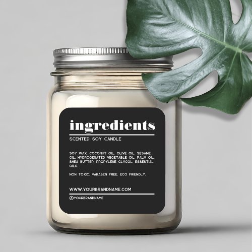 Modern black minimalist product ingredients label 