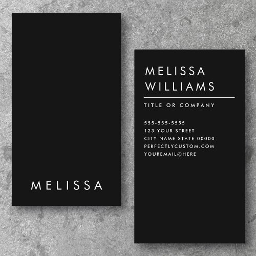 Modern black minimalist professional vertical business card