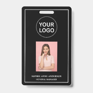 Modern Black Minimalist QR Code Business Employee  Badge