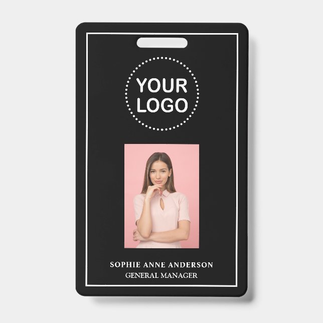 Modern Black Minimalist QR Code Business Employee  Badge (Front)