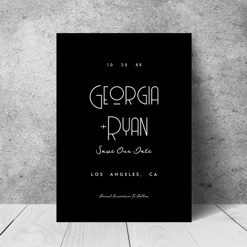 Modern Black Minimalist Retro Art Deco Wedding Save The Date