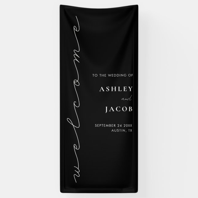 Modern Black Minimalist Script Welcome Wedding Banner (Vertical)