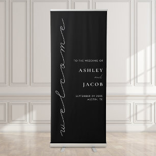 Modern Black Minimalist Script Welcome Wedding Retractable Banner