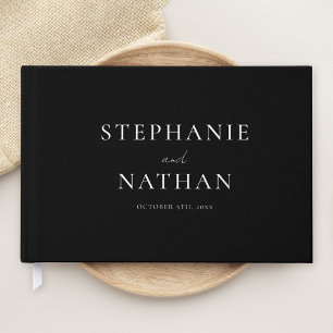 Modern Black Minimalist Silver Foil Wedding Guest Book