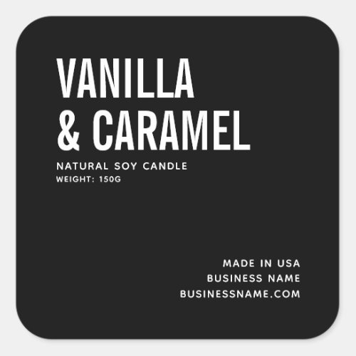 Modern black minimalist soy candle product label
