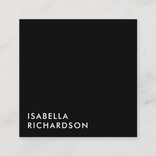 Modern Black Minimalist Square Business Card (Front)