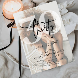 Modern Black Minimalist Thirty 30th Birthday Party Invitation