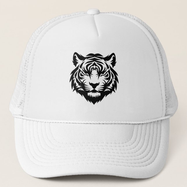 Modern Black Minimalist Tiger Head Hat (Front)