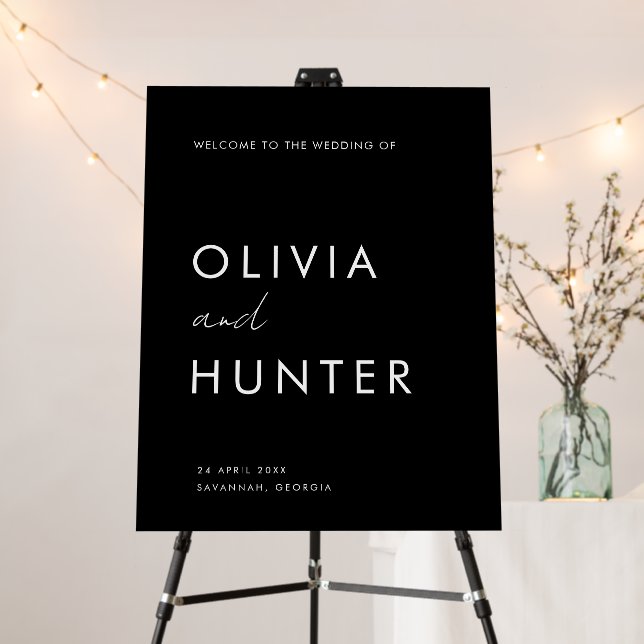 Modern Black Minimalist Wedding Welcome Sign (In Situ (Stand))