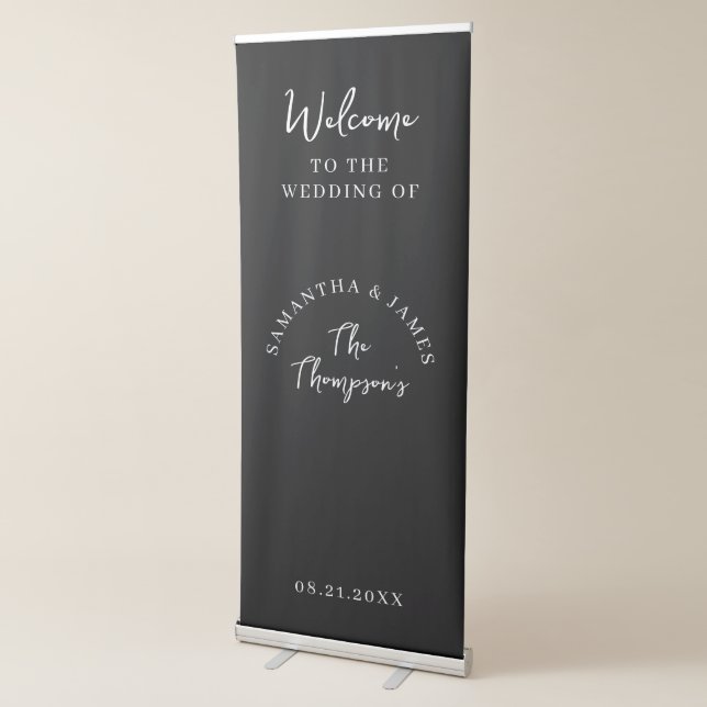 Modern Black Minimalist Welcome Wedding Retractable Banner (3/4)