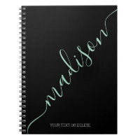 Modern Black Mint Green Handwritten Name Monogram