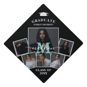 Modern Black Monogram 6 Photo  Graduation Cap Topper
